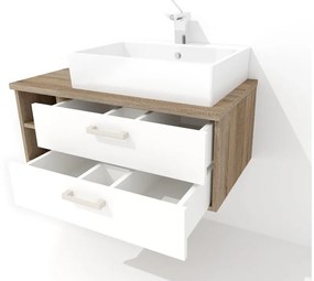 Nabytekmorava Závesná kúpeľňová skrinka pod umývadlo K43 so šuplíkmi farba korpusu: Bielý, farba dvierok: Bielé lamino
