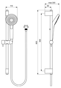 Ideal Standard Idealrain EVO - Sprchová súprava s 3-funčnou ručnou sprchou, 600 mm tyč, chróm B2233AA