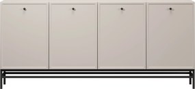 Komoda Lorini 200 cm štvordverová - kašmír / čierne úchytky / kovový podstavec