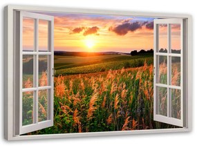 Gario Obraz na plátne Okno - pohľad na pole kvetov Rozmery: 60 x 40 cm