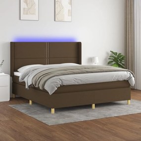 Posteľ boxsping s matracom a LED tmavohnedá 180x200 cm látka 3138816