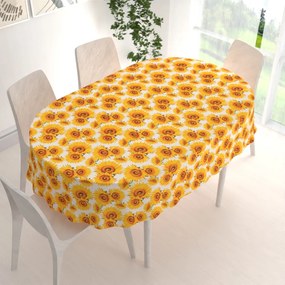 Biante Dekoračný oválny obrus PML-102 Slnečnice na bielom 50x100 cm
