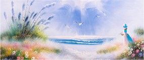 Obraz - Romantická pláž, olejomaľba (120x50 cm)