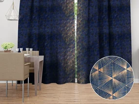 Biante Zamatový záves Isabela IBL-011 Rose Gold trojuholníky na kráľovsky modrom - šírka 135 cm 135x230 cm