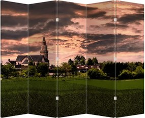 Paraván - Krajina s kostolom (210x170 cm)