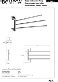 Bemeta Design NIKI: Držiak uterákov, trojitý, otočný 350 mm - 153104112