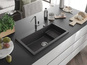 Mexen Omar žulový drez s 1 komorou 800 x 480 mm, čierno škvrnitý, sifón chróm - 6520801005-76