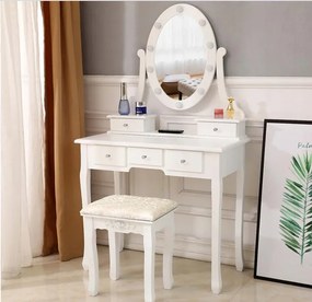 Luxusný biely toaletný stolík s osvetlením a taburetkou
