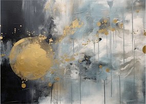 Sklenený obraz - Abstrakcia so zlatou guľou (70x50 cm)