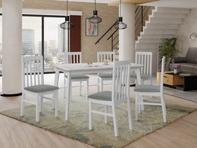 Rozkladací stôl so 6 stoličkami AL16, Morenie: biela, Poťahové látky: Hygge D91, Farby nožičiek: biela