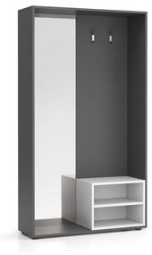 Šatníková stena BORDER s botníkom a zrkadlom, 2 háčiky, grafit/biela