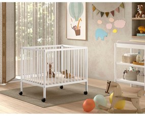 Biela detská ohrádka z bukového dreva s nastaviteľnou výškou/na kolieskach 95x75 cm Dino – Vipack