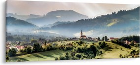 Obraz - dedinka v hmle (120x50 cm)