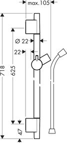 Hansgrohe Unica, S Puro sprchová tyč 650 mm so sprchovou hadicou Isiflex 1600 mm, kartáčovaný čierny chróm, HAN-28632340