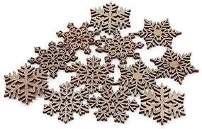 Vianočná dekorácia vločka drevená biela 4 cm (12 ks)