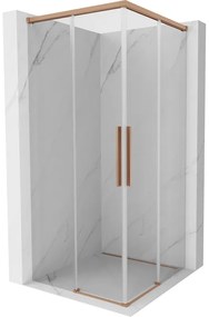 Mexen Rox, Duo posuvný sprchový kút 75 x 75 cm, 8mm číre sklo, medený matný profil, 8C2D-075-075-65-00