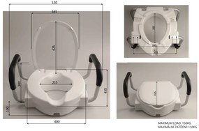 Ridder, WC sedátko zvýšené 10cm, s madlami, biele, A0072001