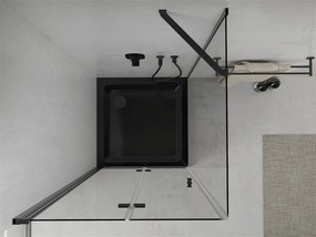 Mexen Lima, sprchovací kút so skladacími dverami 80 (dvere) x 80 (stena) cm, 6mm číre sklo, čierny profil + slim sprchová vanička čierna s čiernym sifónom, 856-080-080-70-00-4070B