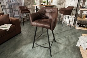 Barová stolička Loft starožitná hnedá lakťová opierka