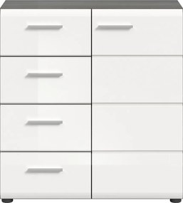 Komoda so zásuvkami Salsa, 80 cm, šedý dub/biela lesk