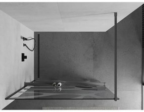 Mexen Kioto+, sprchová zástena Walk-In s poličkou a vešiakom 80 x 200 cm, 8mm číre sklo biely vzor, grafitový profil, 800-080-121-66-97