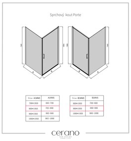 Cerano Porte, 1-krídlový sprchovací kút 90x80 cm, 8mm číre sklo, chrómový profil, CER-CER-413528