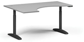 Výškovo nastaviteľný stôl OBOL, elektrický, 675-1325 mm, ergonomický ľavý, doska 1600x1200 mm, čierna zaoblená podnož, sivá