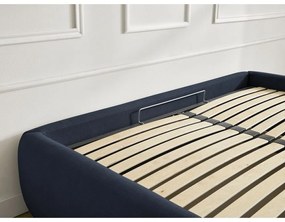 Tmavomodrá čalúnená dvojlôžková posteľ s úložným priestorom/bez čela s roštom 180x200 cm Inera – Bobochic Paris