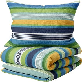 Sada krepových obliečok LINIE modré + plachta Jersey 90 x 200 cm svetlosivé, jednolôžko