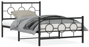 Kovový rám postele s čelom a podnožkou čierny 107x203 cm 376240