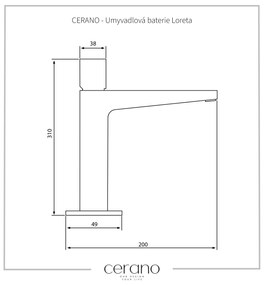 Cerano Loreta, vysoká umývadlová stojanková batéria h-310, chrómová, CER-CER-423571