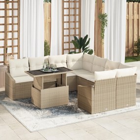 vidaXL 9-dielna záhradná súprava so sedadlami s vankúšmi béžová poly ratan