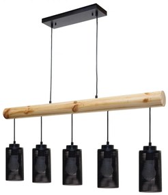 Závesné svietidlo H83 industrial, tube 5 74215 - kov / drevo - Čierna