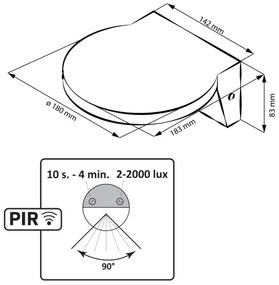 LED Vonkajšie nástenné svietidlo so senzorom TESA LED/10W/230V IP54 čierna