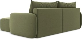 Zelená zamatová rozkladacia/s úložným priestorom rohová pohovka (pravý roh/s leňoškou) Kalena – Makamii