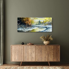 Obraz zimnej rieky, olejomaľba (120x50 cm)