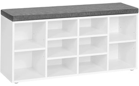 Lavica na topánky s 10 priehradkami, s poduškou, botník, biely