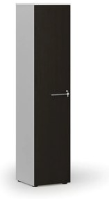 Úzka kancelárska skriňa PRIMO WHITE, 1781 x 400 x 420 mm, biela/wenge