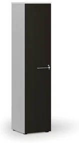 Úzka kancelárska skriňa PRIMO WHITE, 1781 x 400 x 420 mm, biela/wenge