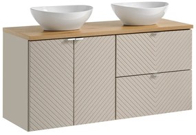 Závesná skrinka Viva Cashmere Lola s doskou a umývadlami 120 cm kašmírová/dub evoke