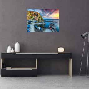Sklenený obraz - Stredomorská dedina (70x50 cm)