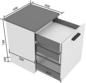Kuchynská skrinka spodná 60 cm šuflíky vnútorné TOR SDSZW60/0/WT/SR/B/B1/PP