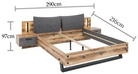 Sconto Posteľ s nočnými stolíkmi DENTON dub lodge/antracitová, 180x200 cm