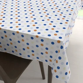 Biante Bavlnený obdĺžnikový obrus Sandra SA-120 Modré a hnedé bodky na bielom 120x180 cm