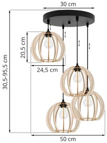 Závesné svietidlo TIMBER 9, 4x drevené tienidlo, O