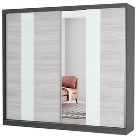 Šatníková skriňa Mebur 32 230 (grafit + kathult + biele sklo + zrkadlo). Akcia -20%. Vlastná spoľahlivá doprava až k Vám domov. 1014217