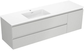 Mexen Rivel, kúpeľňová skrinka 160 cm s ľavým umývadlom Otis, 2S, 1D, drážkovaná, sivá matná/biela matná - 91A23-16047-3-BBFFF62-W18L01