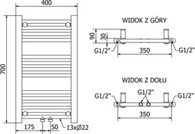 Mexen Mars, vykurovacie teleso 700 x 400 mm, 238 W, biela, W110-0700-400-00-20