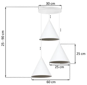 Závesné svietidlo Soho, 3x biele kovové tienidlo, (fi 25cm), o