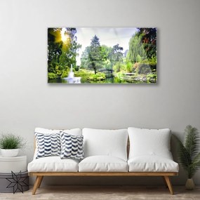 Obraz na akrylátovom skle Les vodopád slnko príroda 100x50 cm